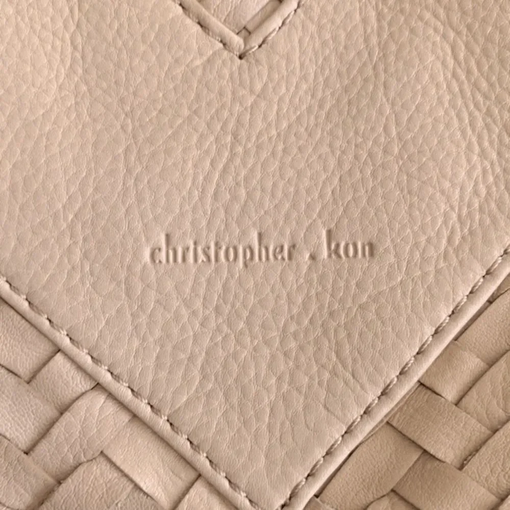 Christopher Kon Large Neutral Leather Woven Hobo Bag